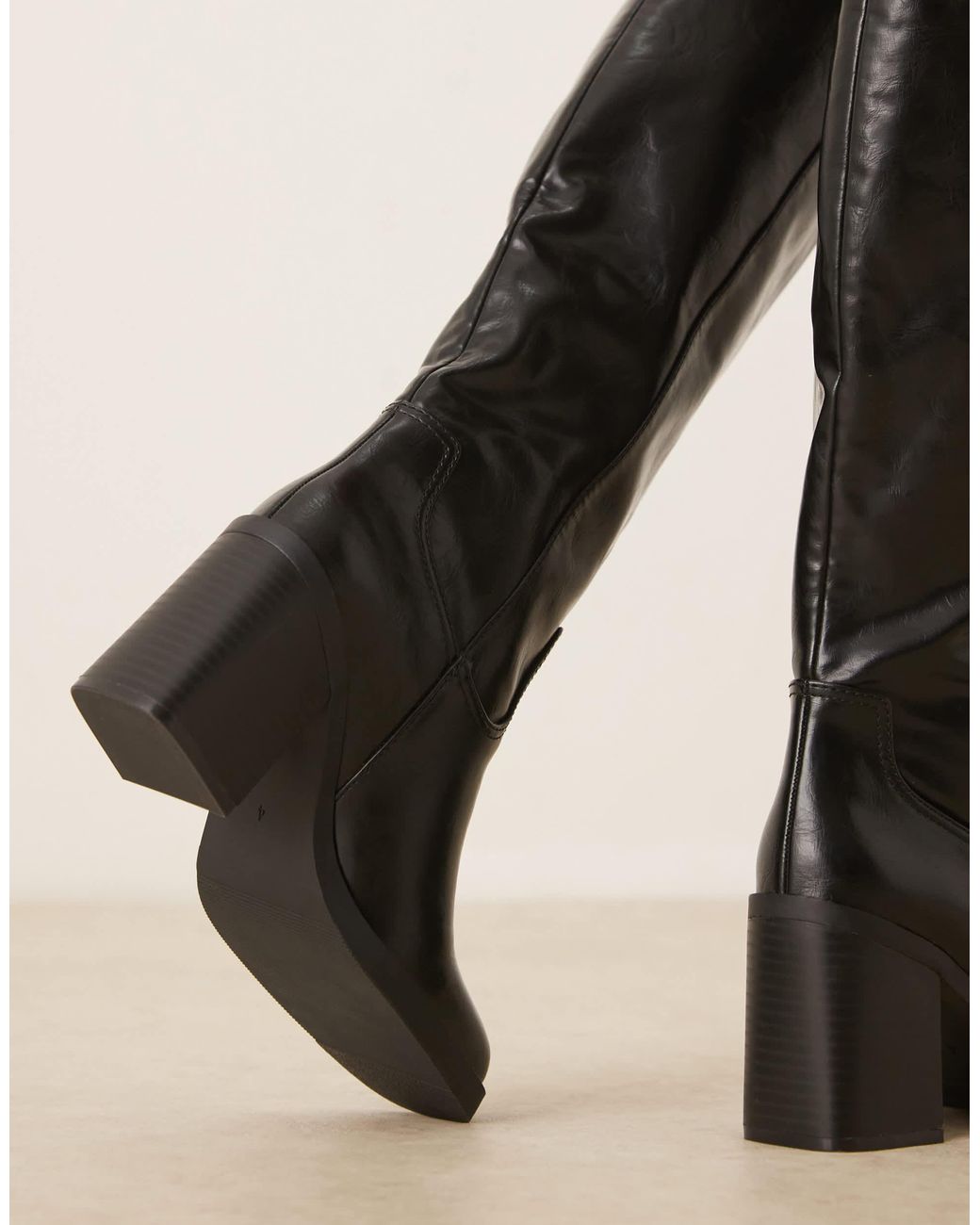 ASOS Black Cascade Pull On Heeled Knee Boots