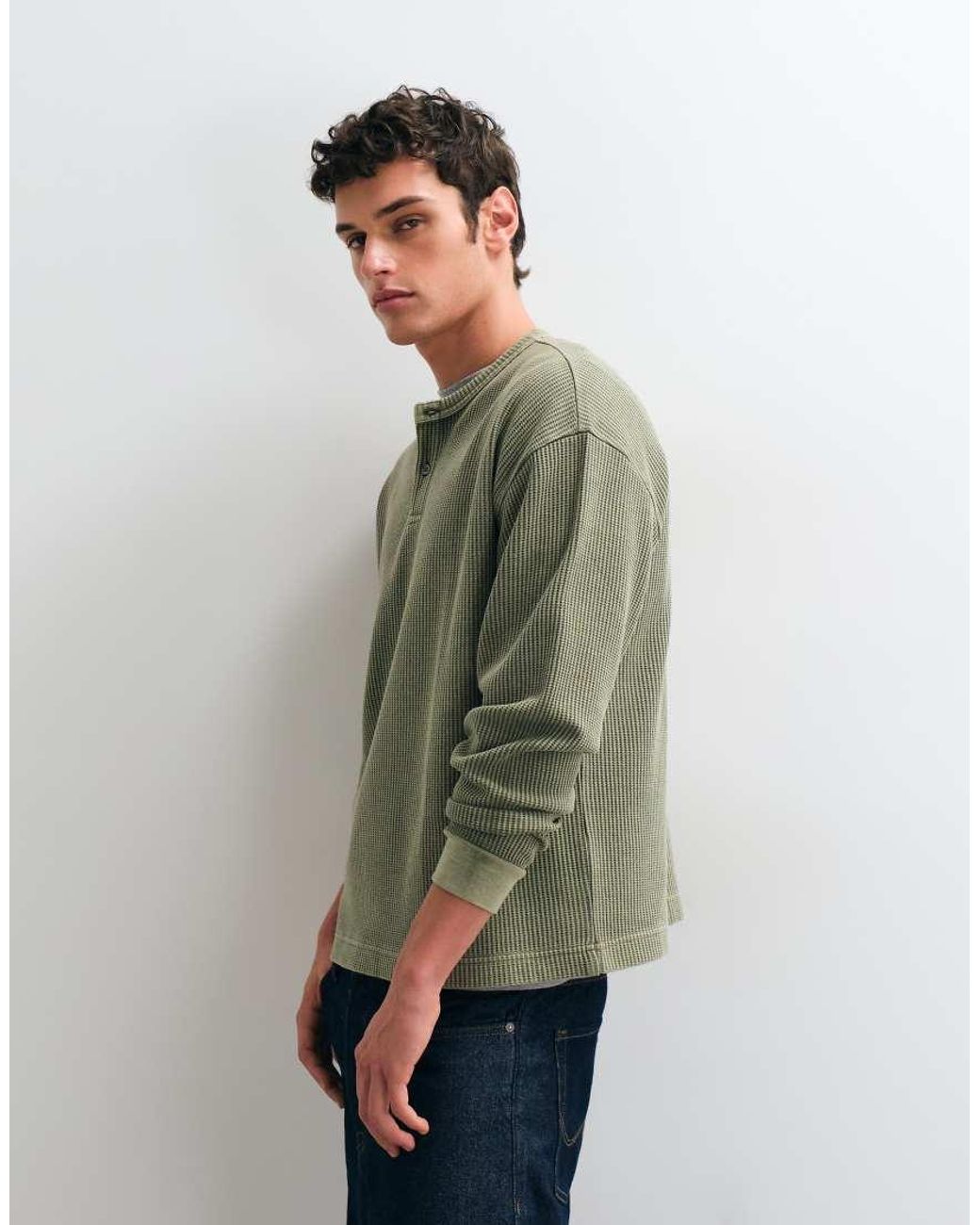 ASOS Green Super Heavyweight Boxy Oversized Long Sleeve T-shirt With Henley Neck for men
