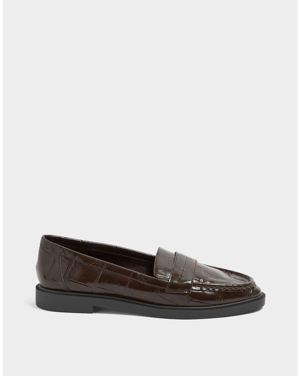 Yours Clothing Brown Wide Fit Croc Embossed Loafers