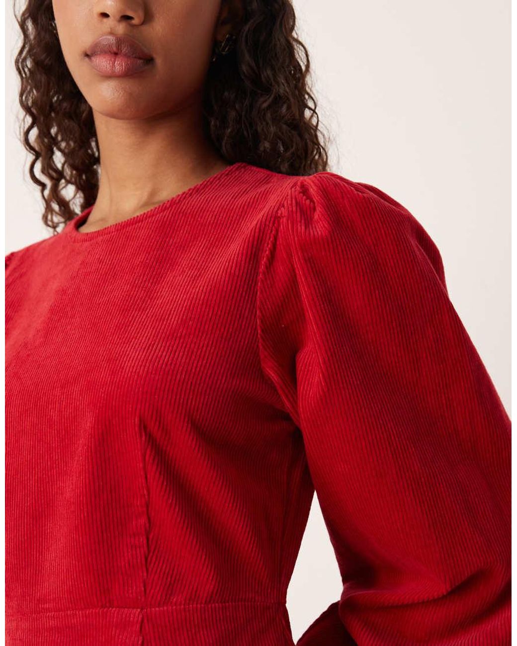 Nobody's Child Red peggy Balloon Sleeve Cord Mini Dress
