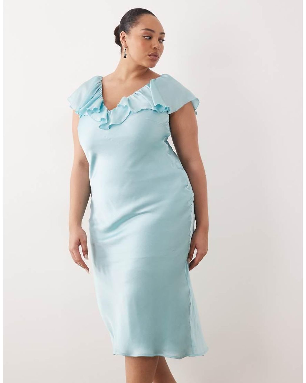 Pretty Lavish Curve Blue Ruffle Midaxi Dress