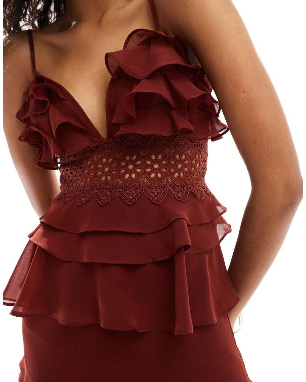 True Decadence Plunge Front Tiered Ruffle Maxi-Dress