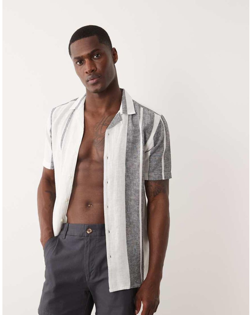 Only & Sons White Revere Collar Linen Mix Shirt for men