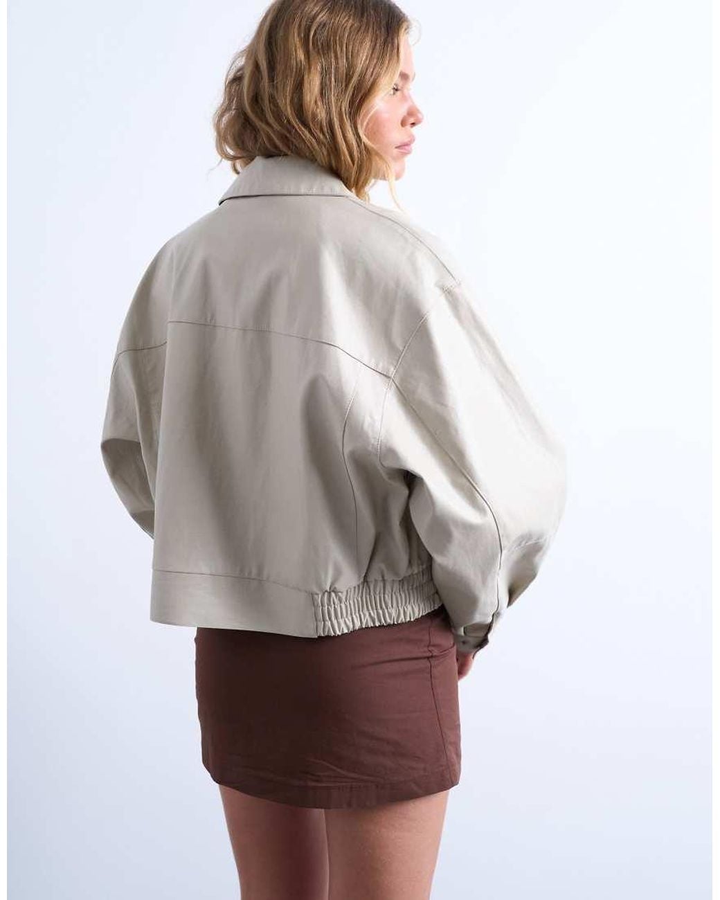 TOPSHOP White Faux Leather Dropped Shoulders Cropped Zip Up Jacket