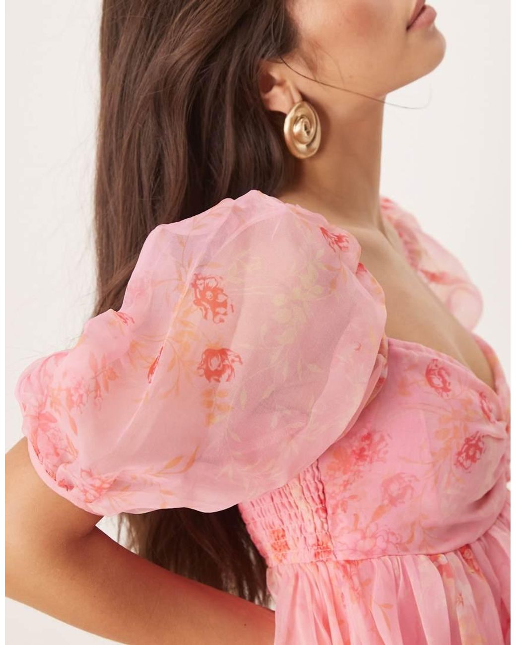 LACE & BEADS Pink Sheer Sleeve Organza Mini Dress