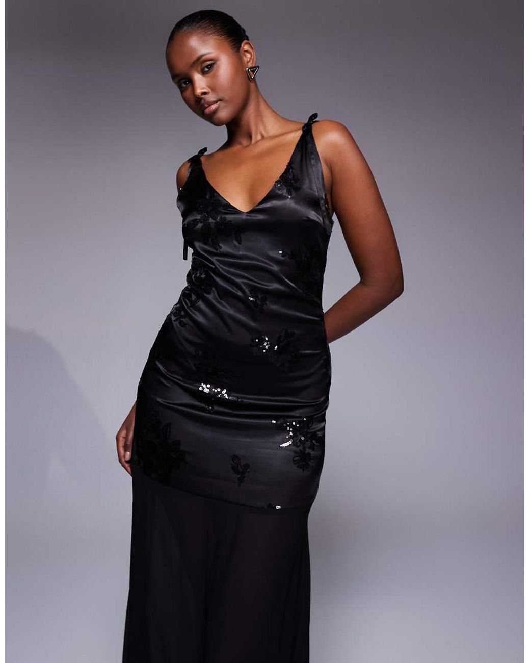 TFNC London Blue Sequin Embroidered Maxi Dress With Chiffon Skirt
