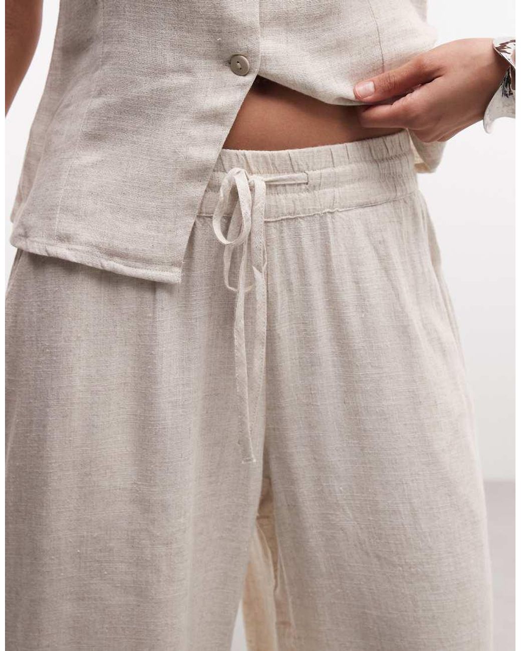 Noisy May White Loose Fit Linen Mix Trouser Co-ord