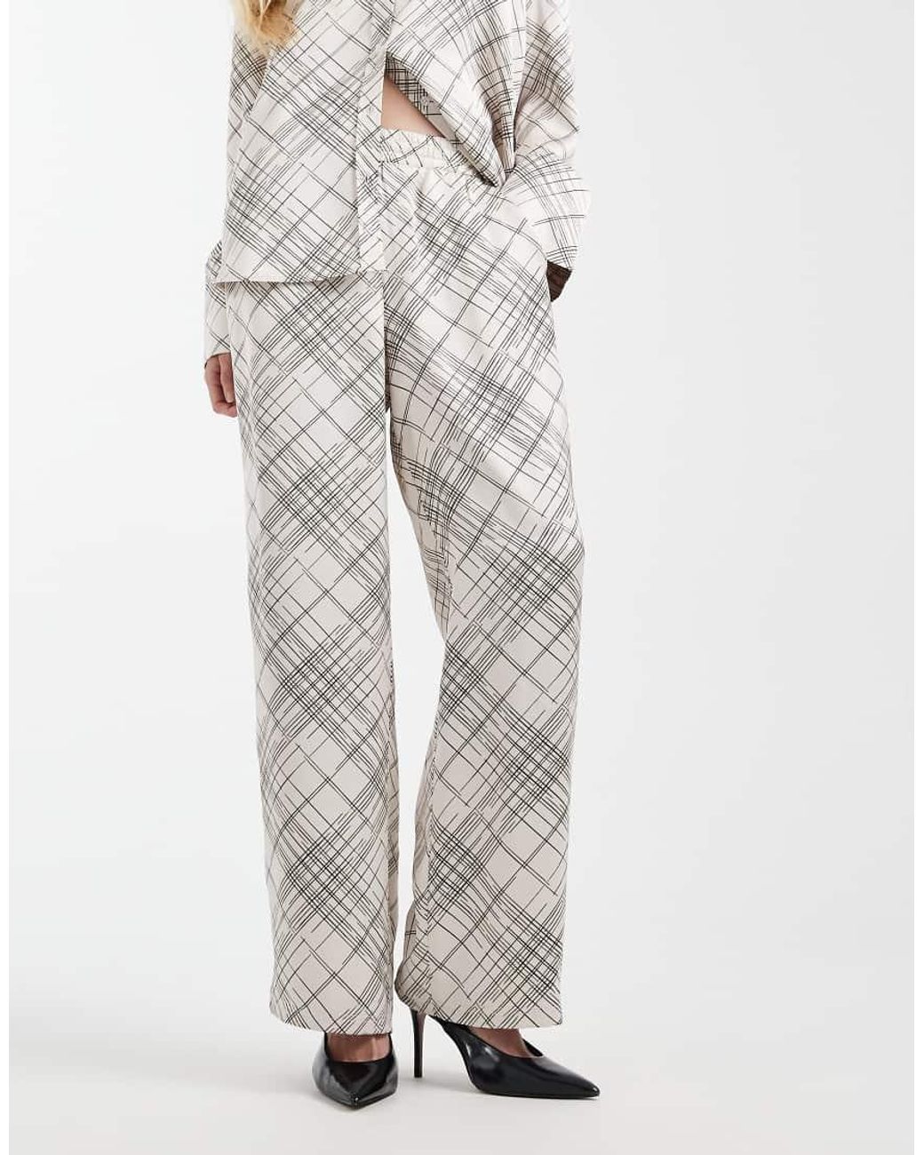 4th & Reckless White Satin Elasticated Waist Wide Leg Trousers Co-Ord