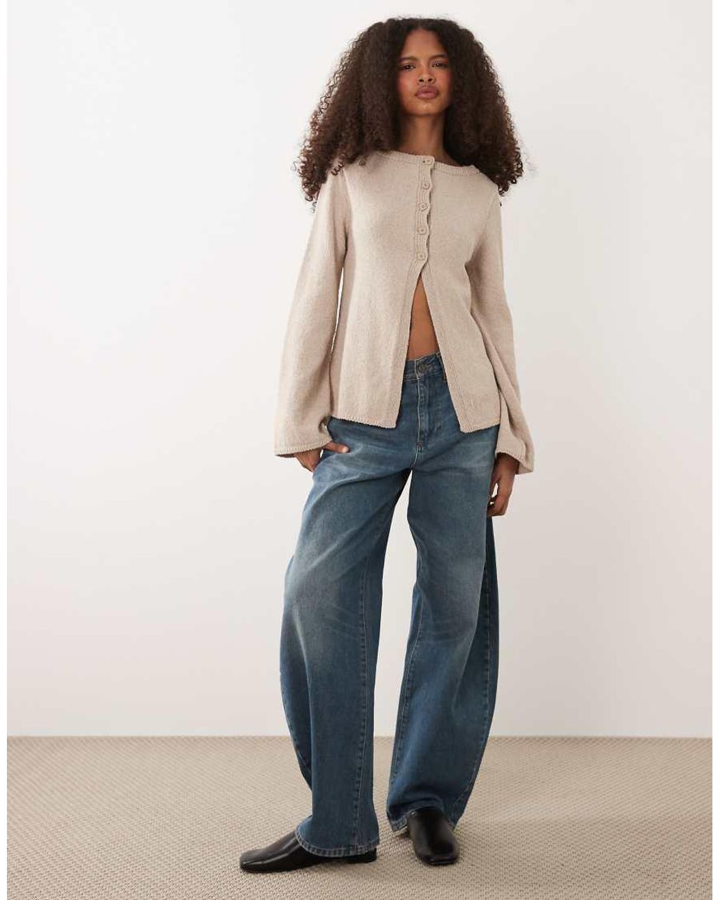 ASOS Blue Knitted Cotton Blend Boucle Cardigan