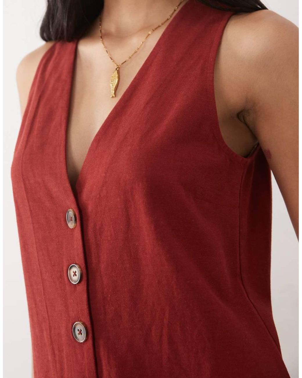 New Look Red V Neck Button Through Playsuit