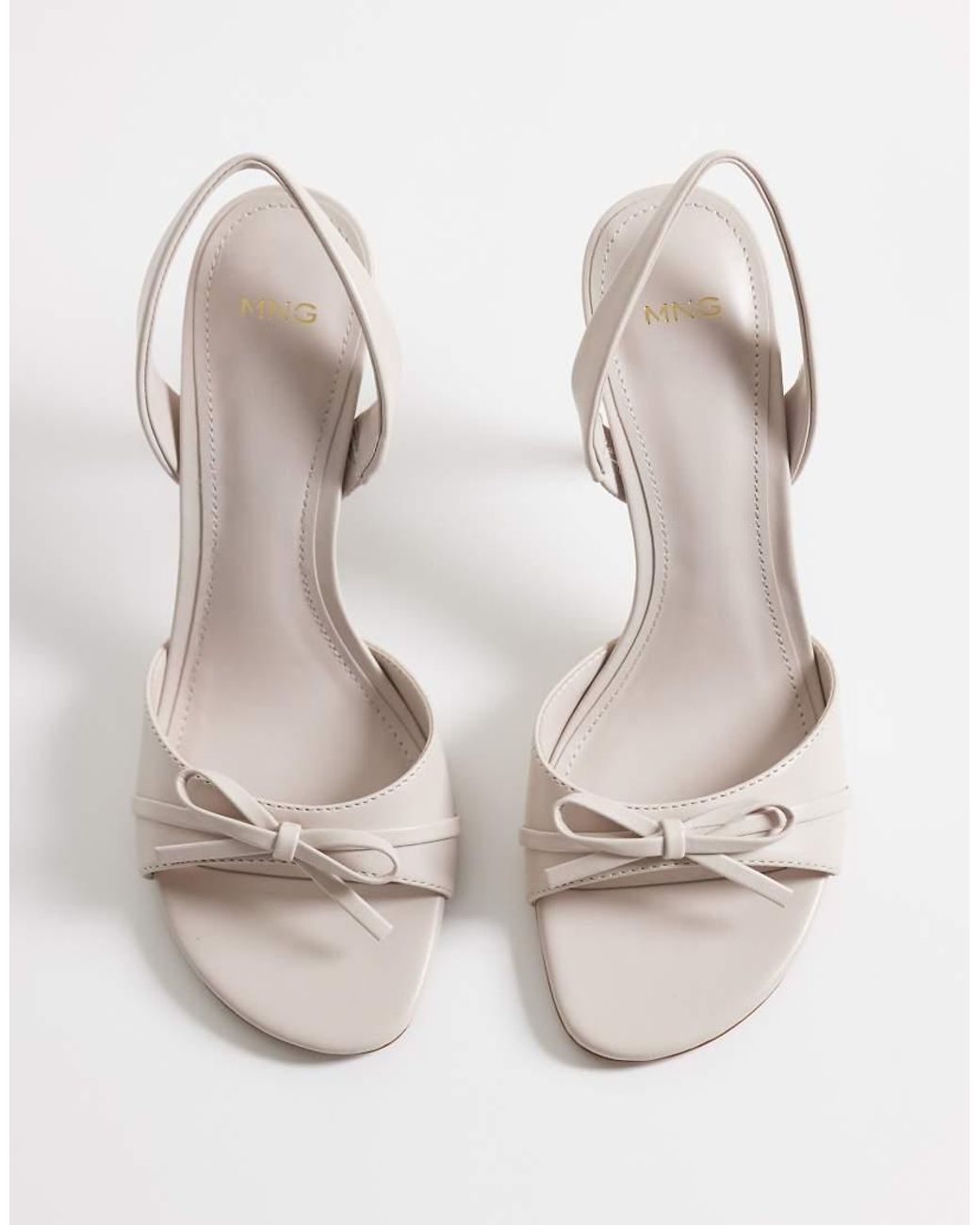Mango Natural Faux Leather Bow Detail Slingback Heeled Sandals