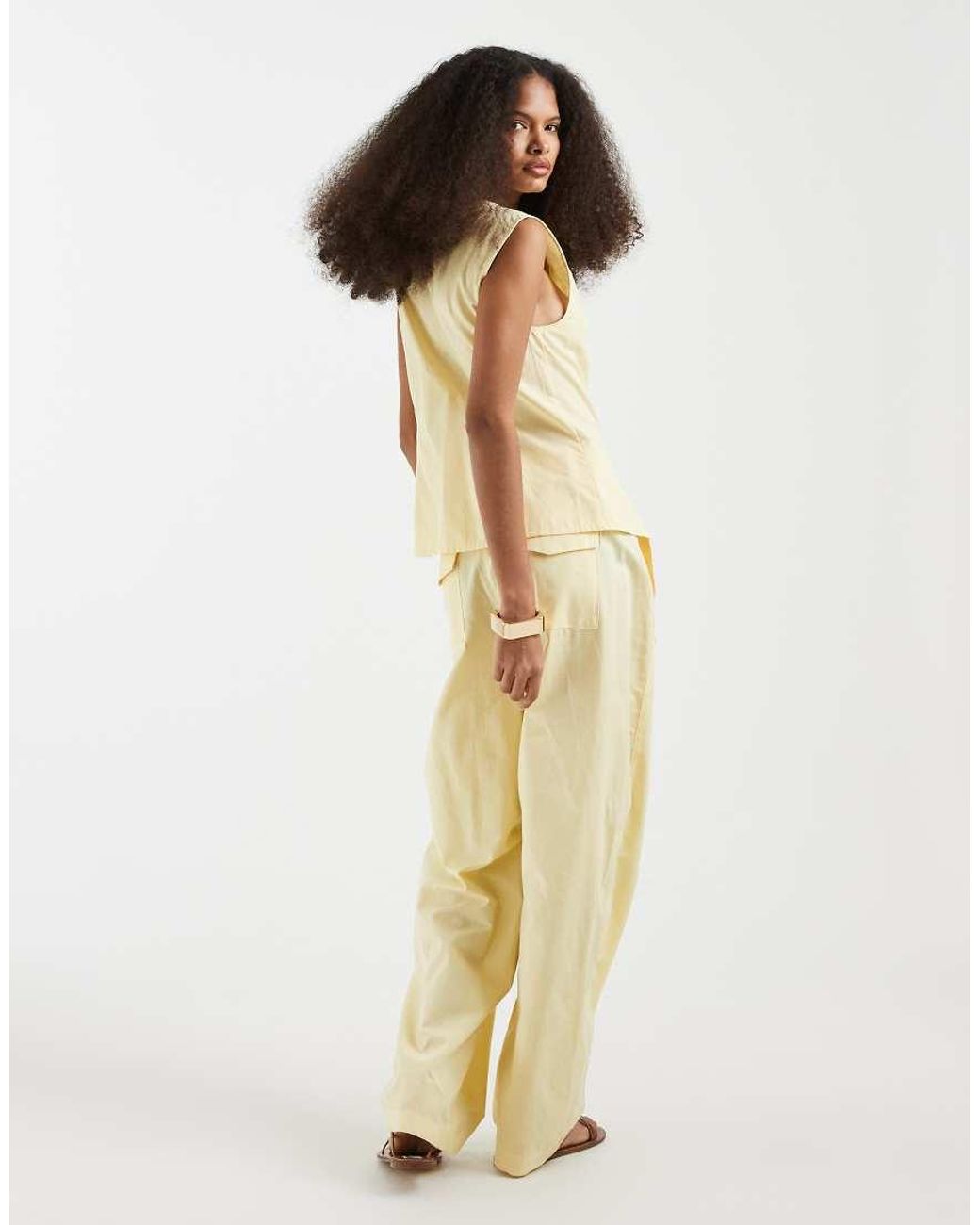 Vero Moda Natural Linen Look Tailored Wide Barrel Trousers Co-ord