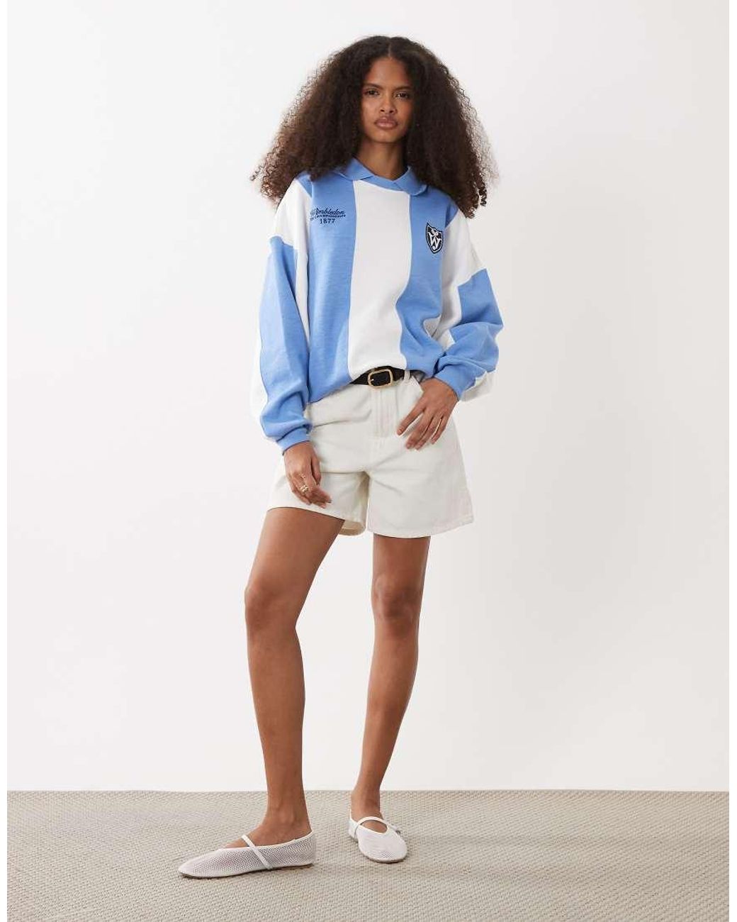 Polo Ralph Lauren Blue Wimbledon Capsule Striped Polo Sweatshirt With Crest Embroidery