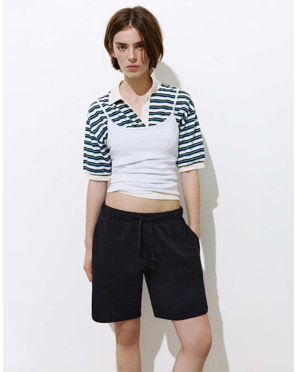 Pull&Bear White Bermuda Shorts With Elasticated Waistband