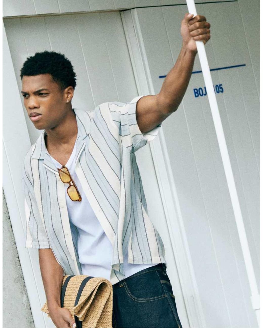 Pull&Bear White Striped Rustic Shirt for men