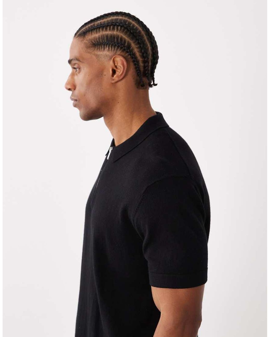 Jack & Jones Black Knitted Zip Polo for men