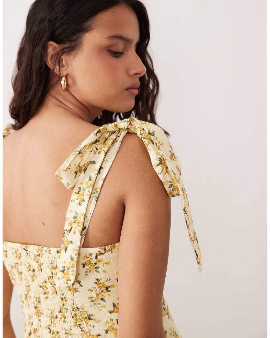 Y.A.S Natural Tie Shoulder Ditsy Floral Print Maxi Dress