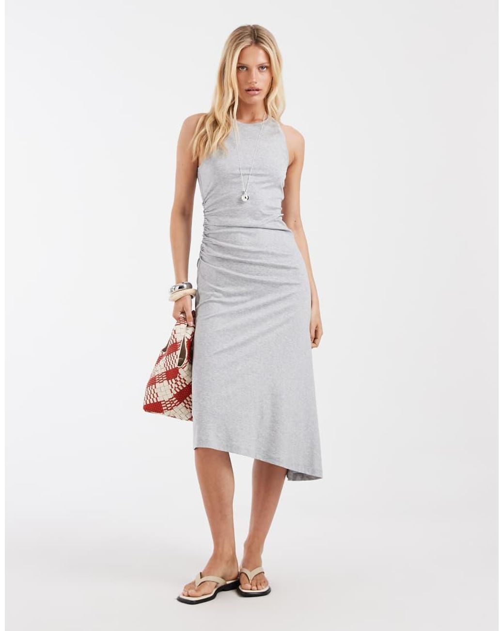 & Other Stories White Cinch Waist Sleeveless Jersey Dress