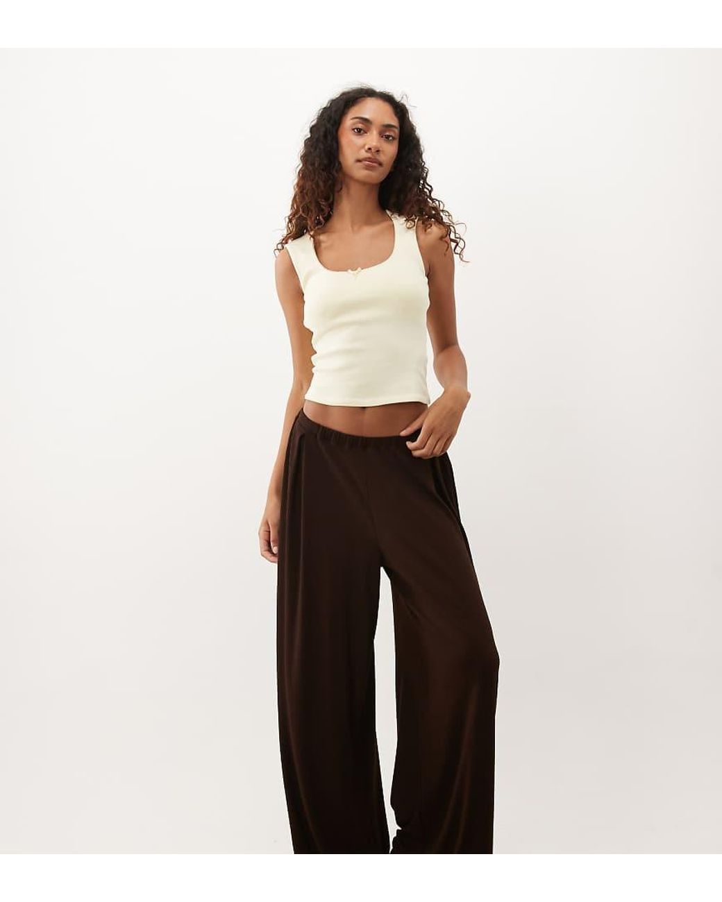 ASOS White Asos Design Tall Lounge Mix & Match Rib Wide Leg Bottom