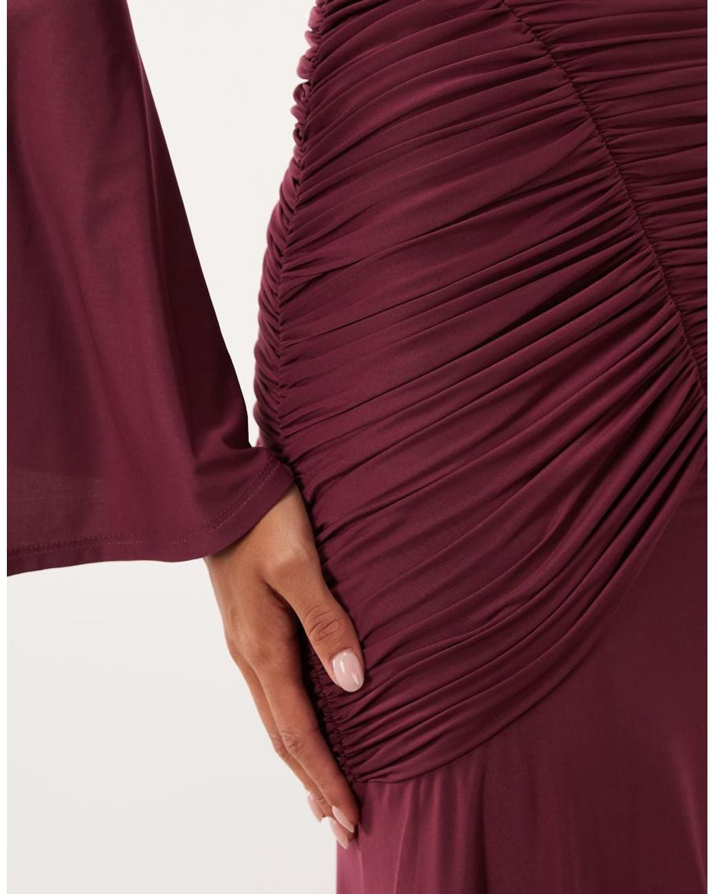 ASOS Red Slinky Square Neck Maxi Dress With Ruched Bodice