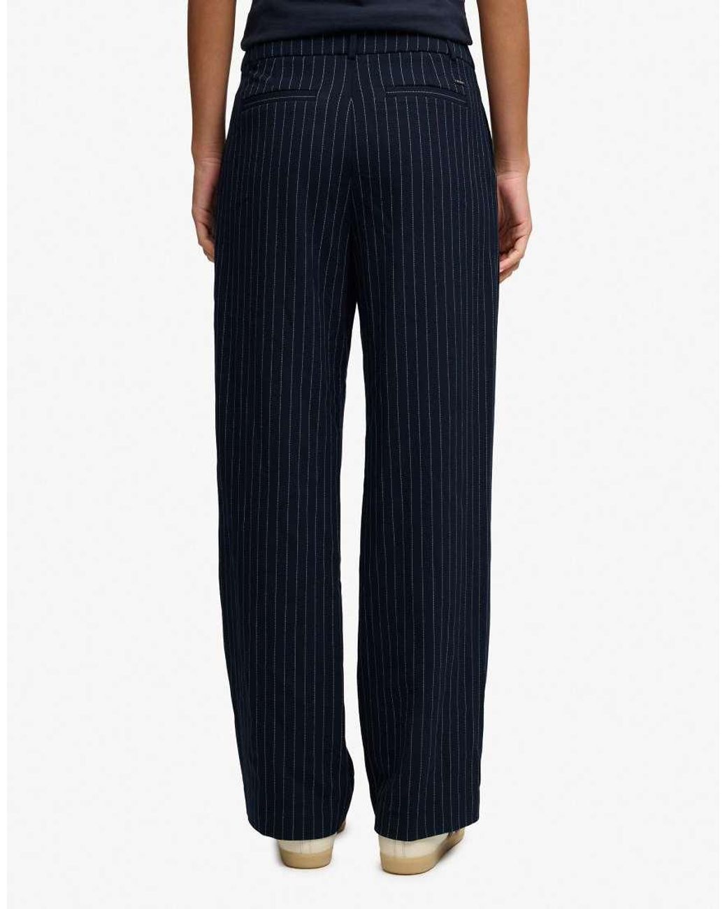 Superdry Blue Mid Rise Pinstripe Trousers