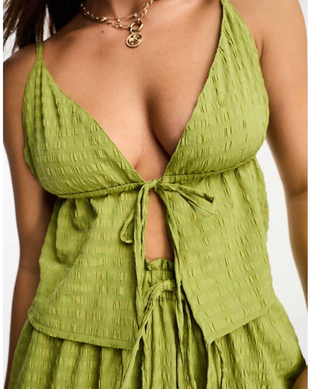 esmé studios Green Esmee Exclusive Beach Textured Tie Front Top Co-Ord
