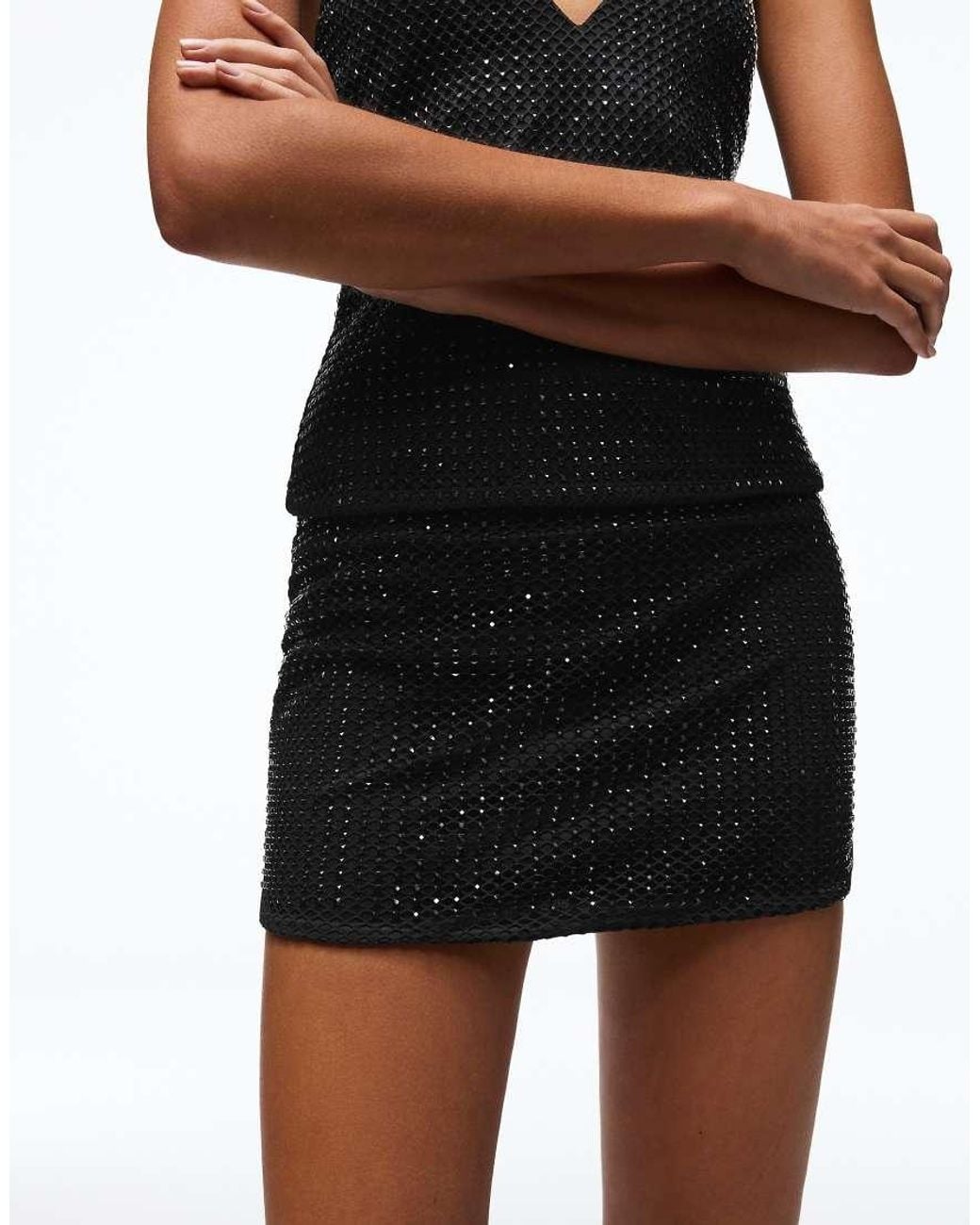 Bershka Black Rhinestone Effect Mini Skirt