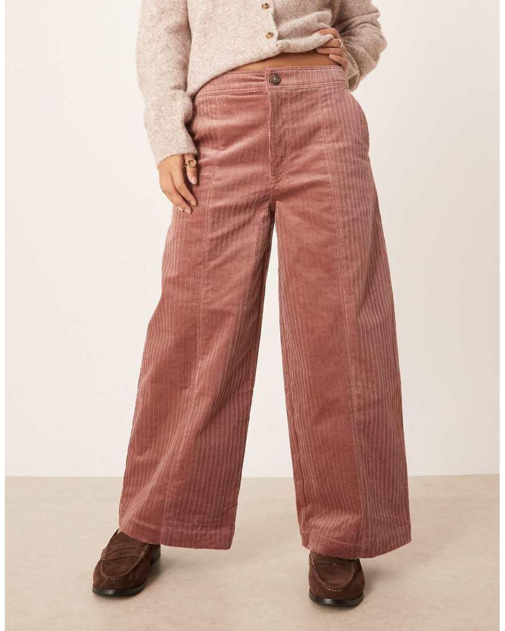 ASOS Pink Asos Design Petite Cord Wide Leg Ankle Grazer Trousers