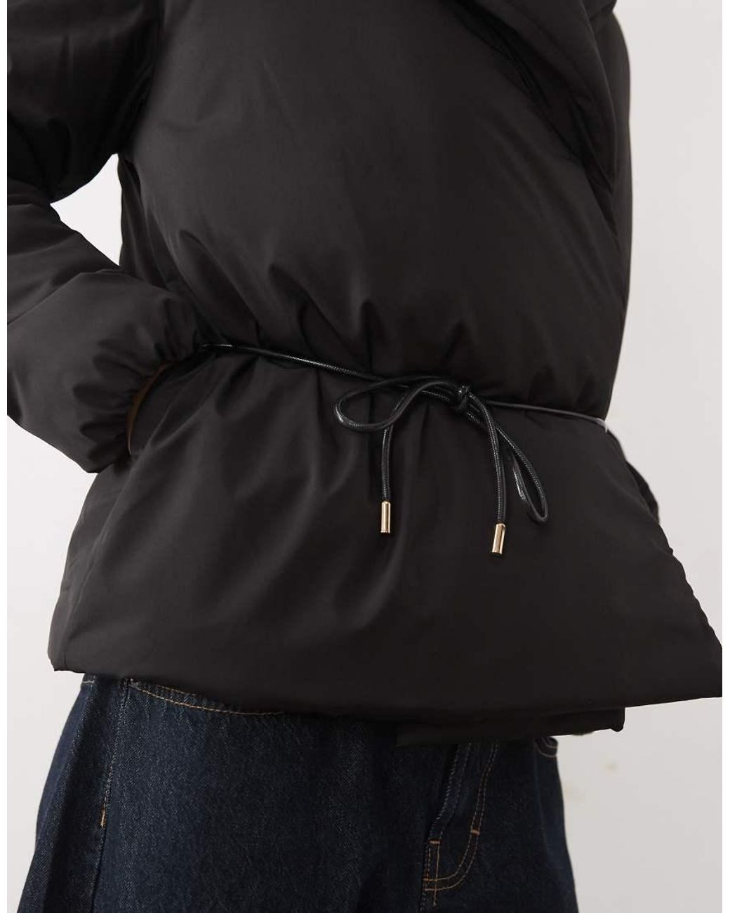 Threadbare Black Padded Wrap Puffer With Belt Detail