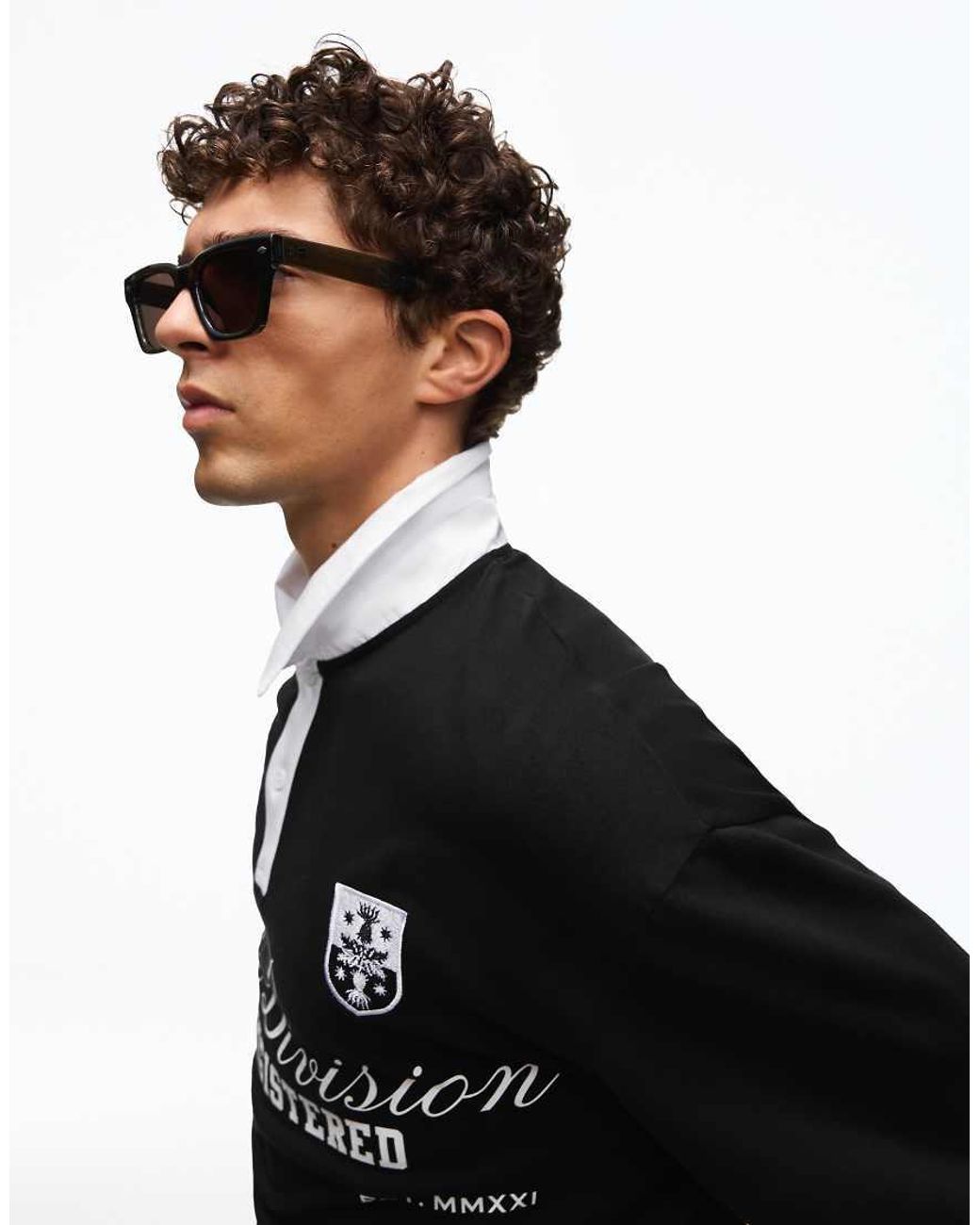 Bershka Black Long Sleeve Polo Shirts for men