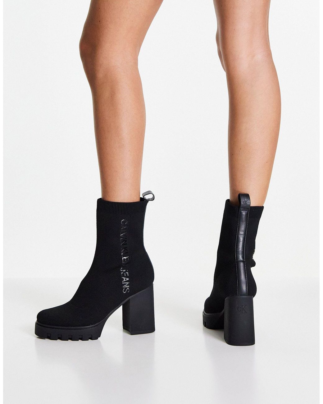Calvin Klein Platform Knit Sock Boots in Black | Lyst