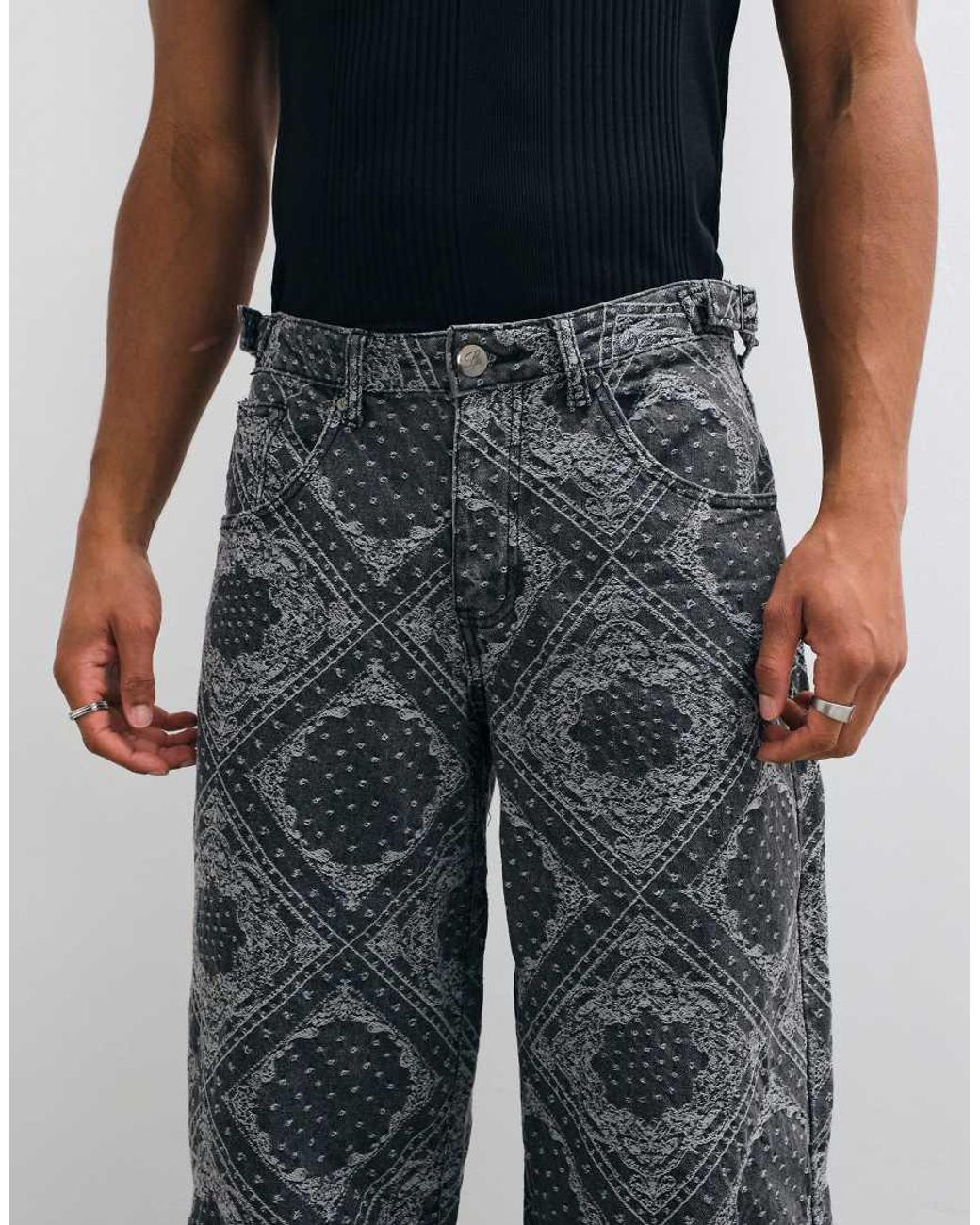 Liquor N Poker Gray Relaxed baggy Jeans Co-ord for men