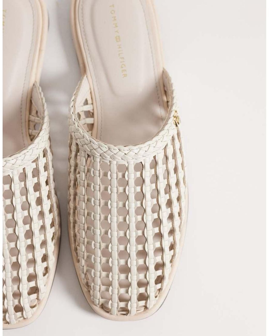 Tommy Hilfiger White Leather Woven Mule Sandal