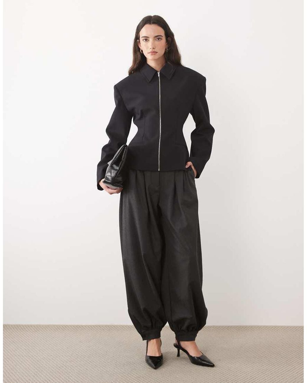 ASOS Black Tailored Cinch Waist Zip Through Blazer
