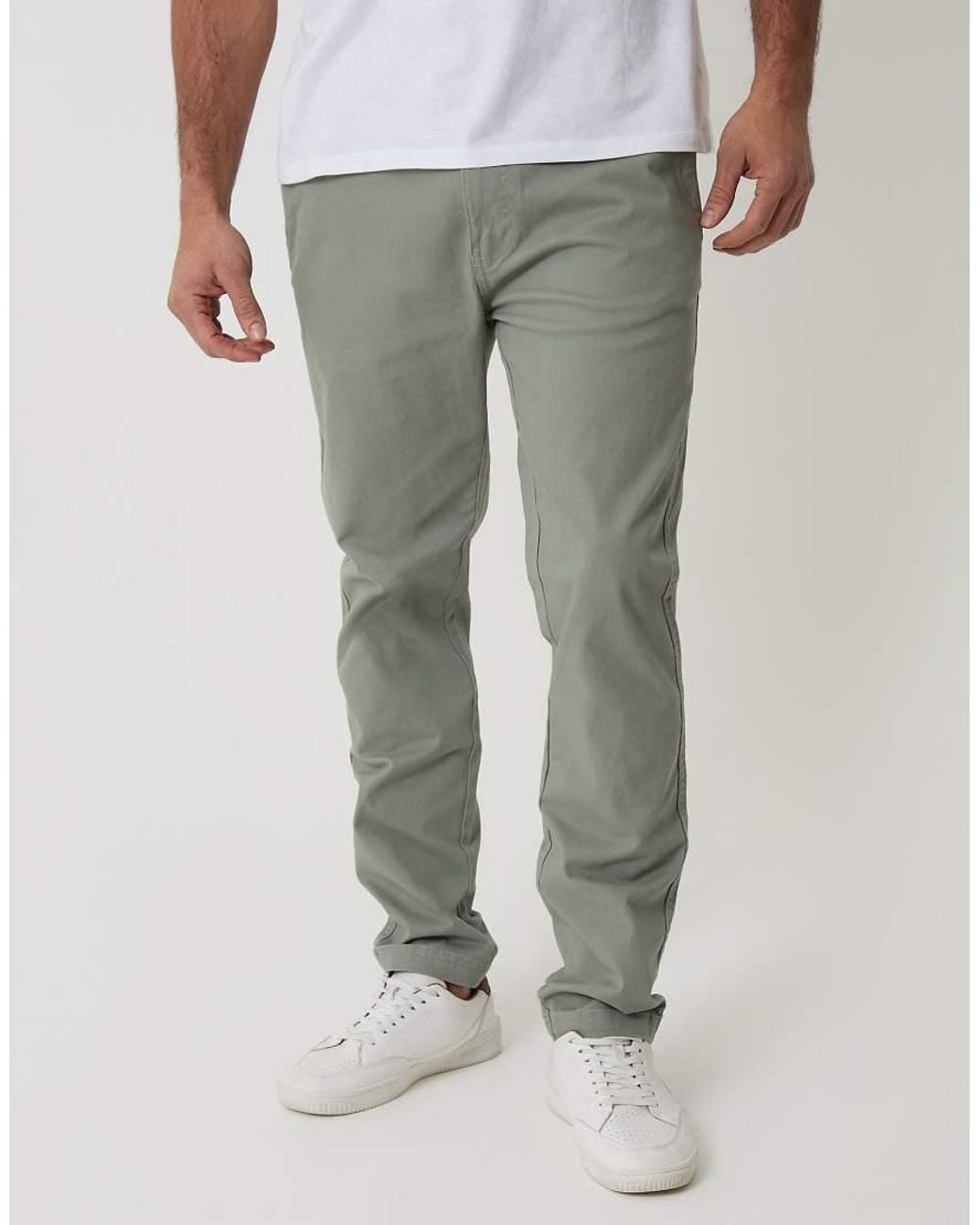 Threadbare Gray Cotton Slim Fit Chino Trousers With Stretch for men