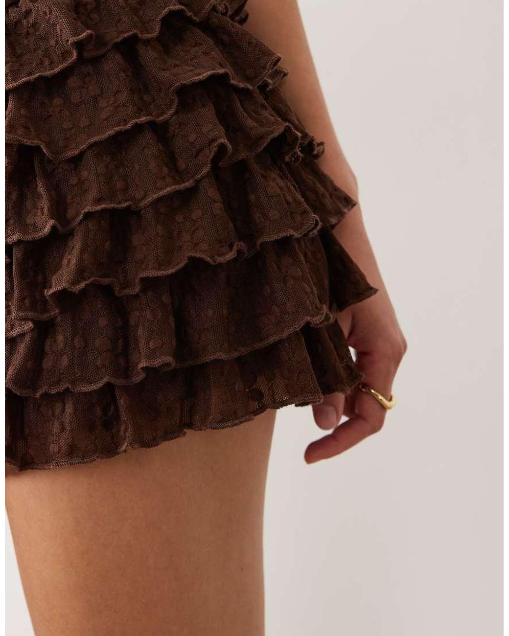 Miss Selfridge Natural Festival Ruffle Lace Micro Shorts