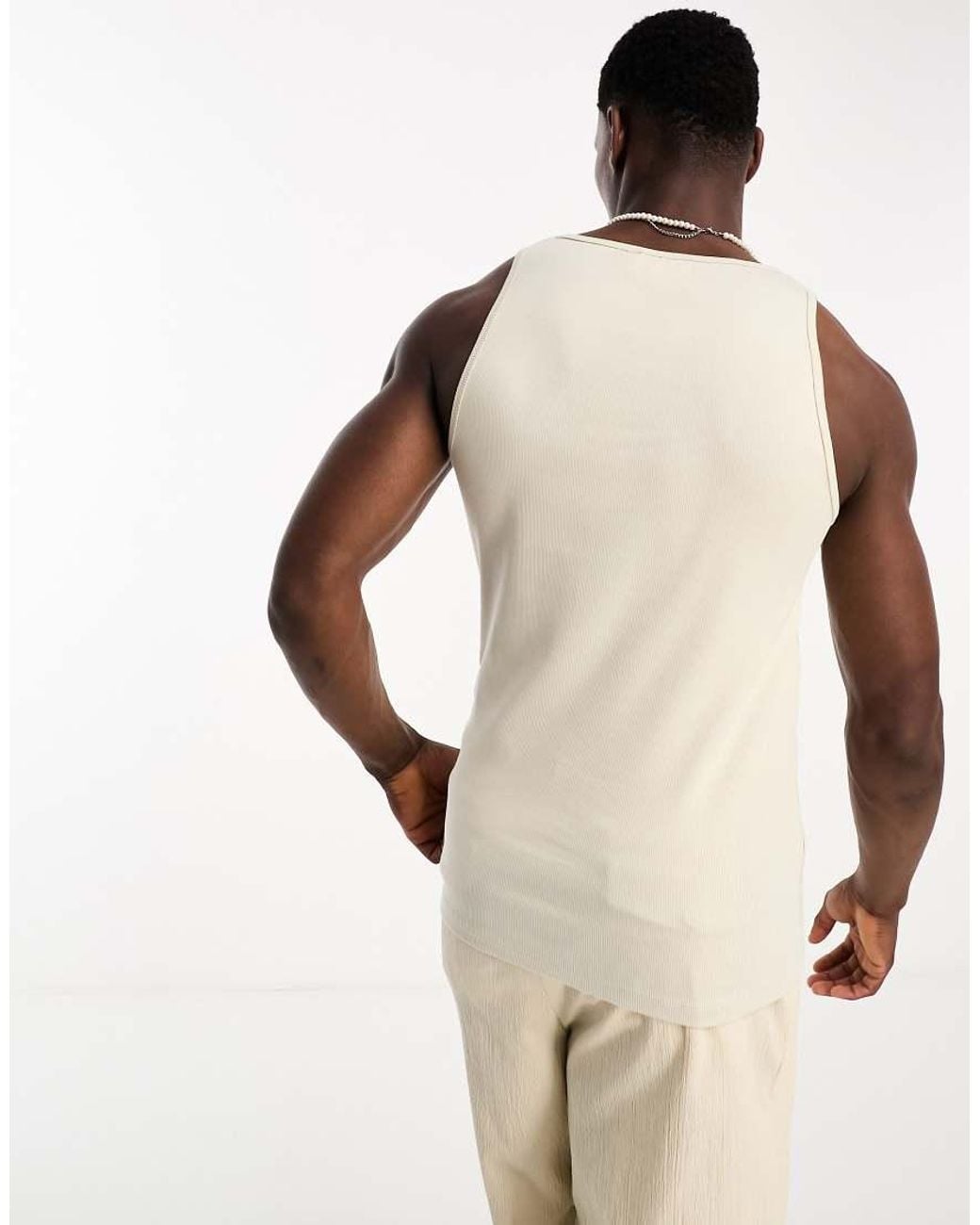 ASOS Natural Muscle Fit Rib Vest for men