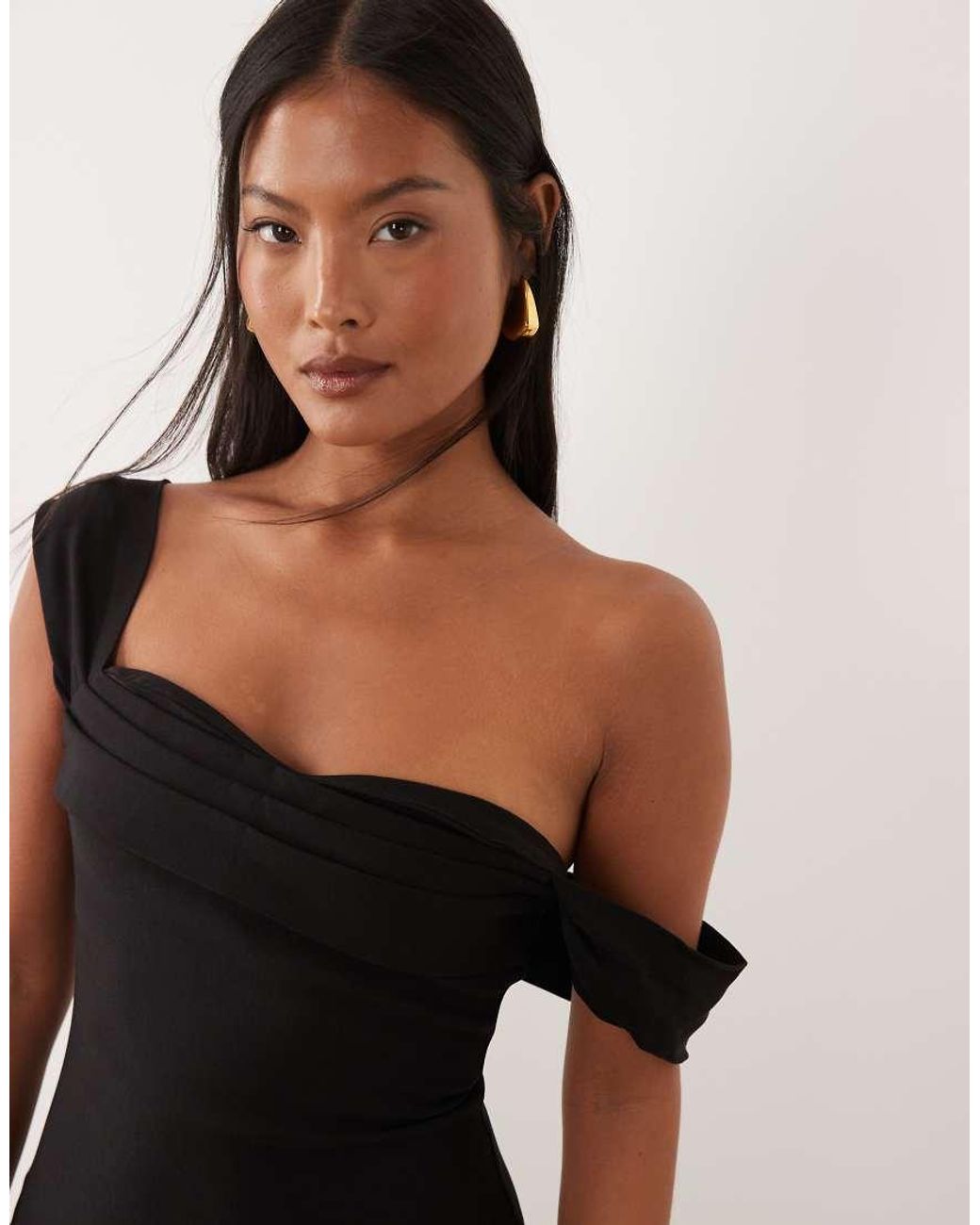 Vesper Petite Black Bengaline Bardot Off Shoulder Bodycon Midaxi Dress