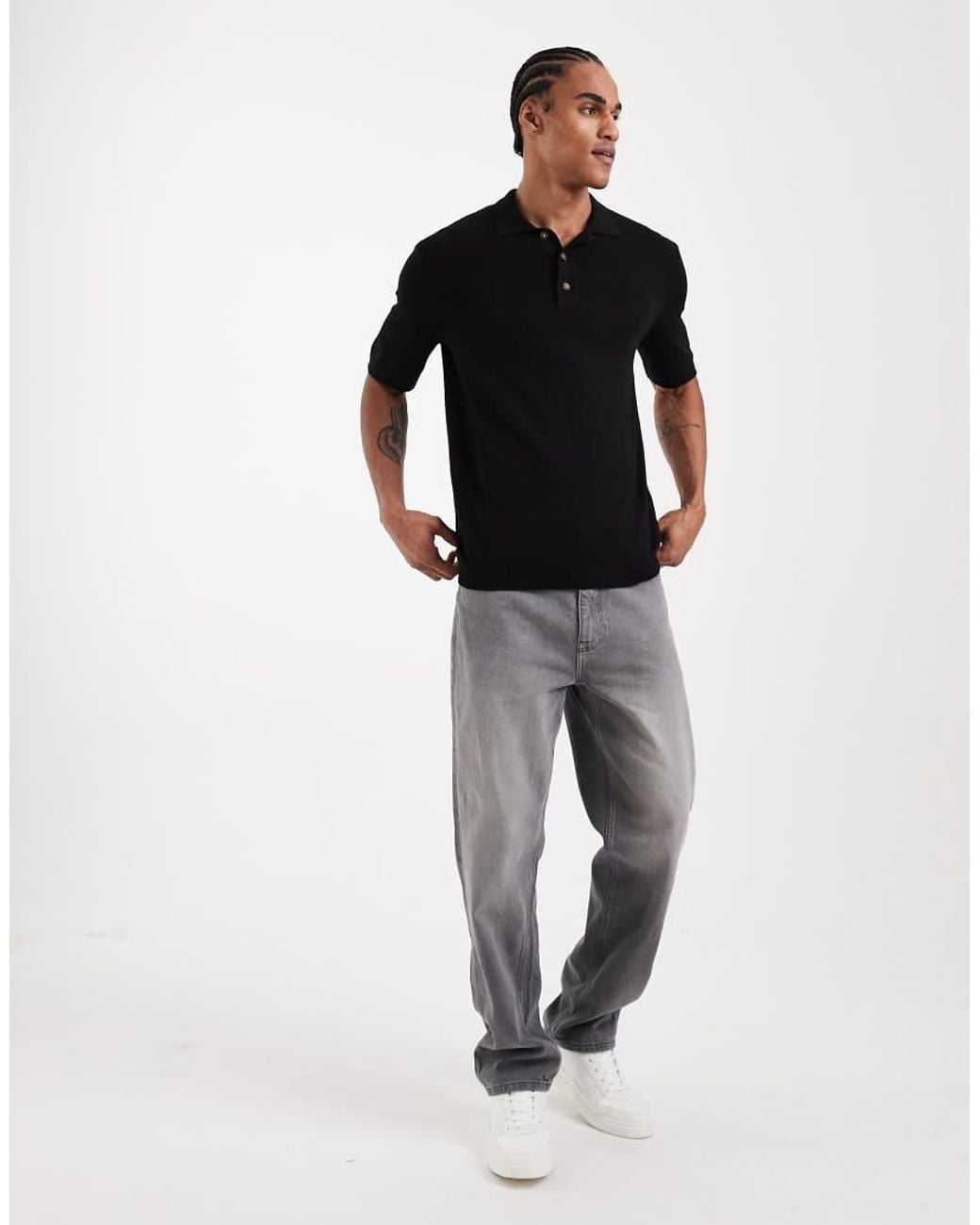 Only & Sons Black Knit Short Sleeve Polo Shirt for men