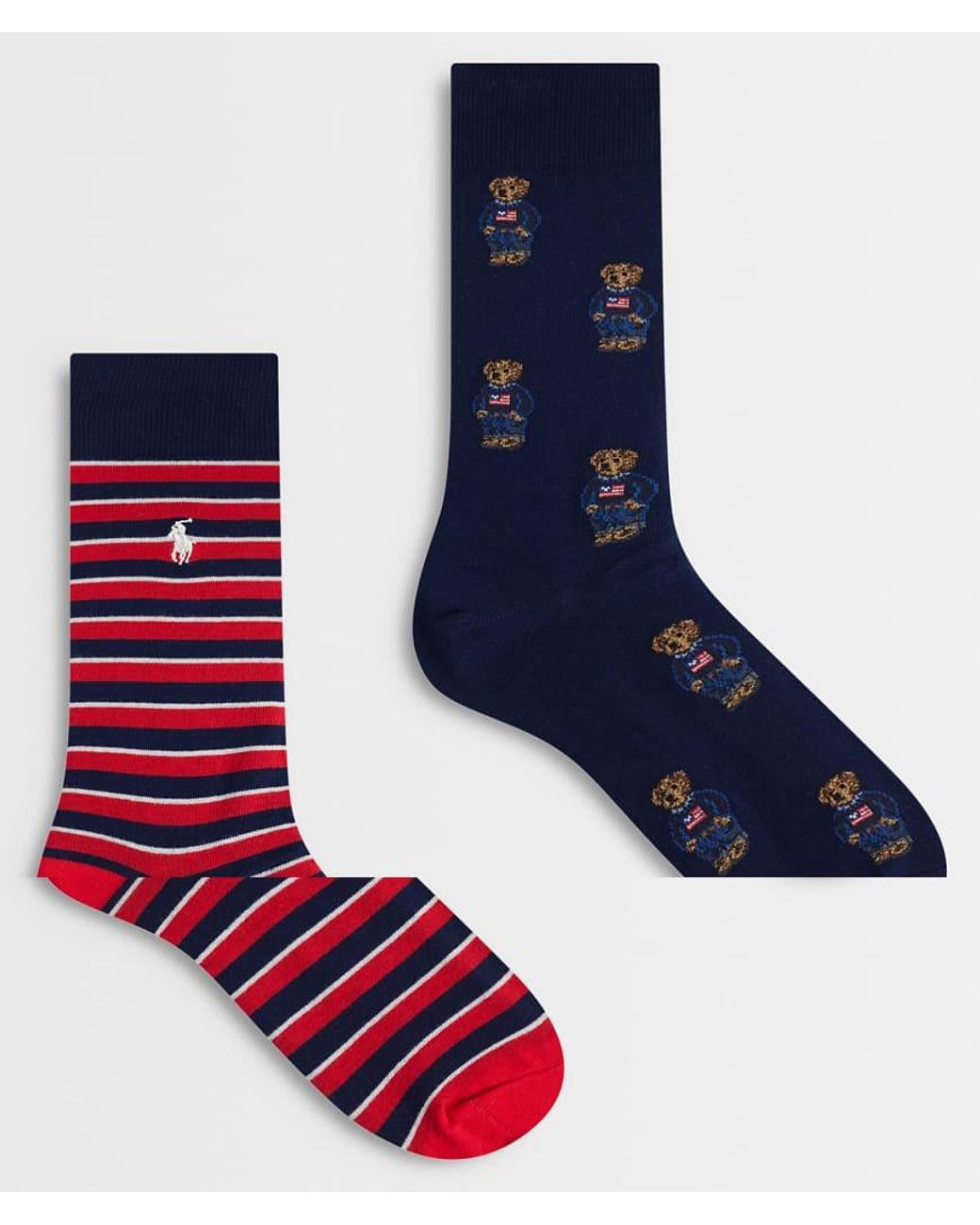 Polo Ralph Lauren Blue Bear Print 2 Pack Crew Socks for men