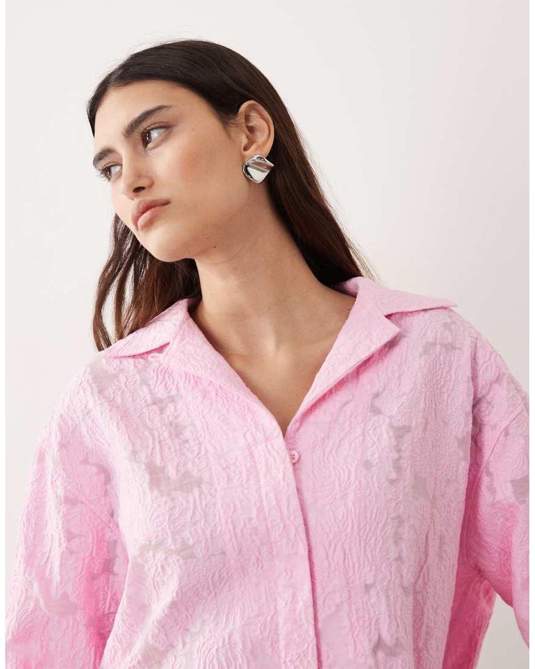 ARRANGE Pink Floral Jacquard Oversized Shirt Co-ord