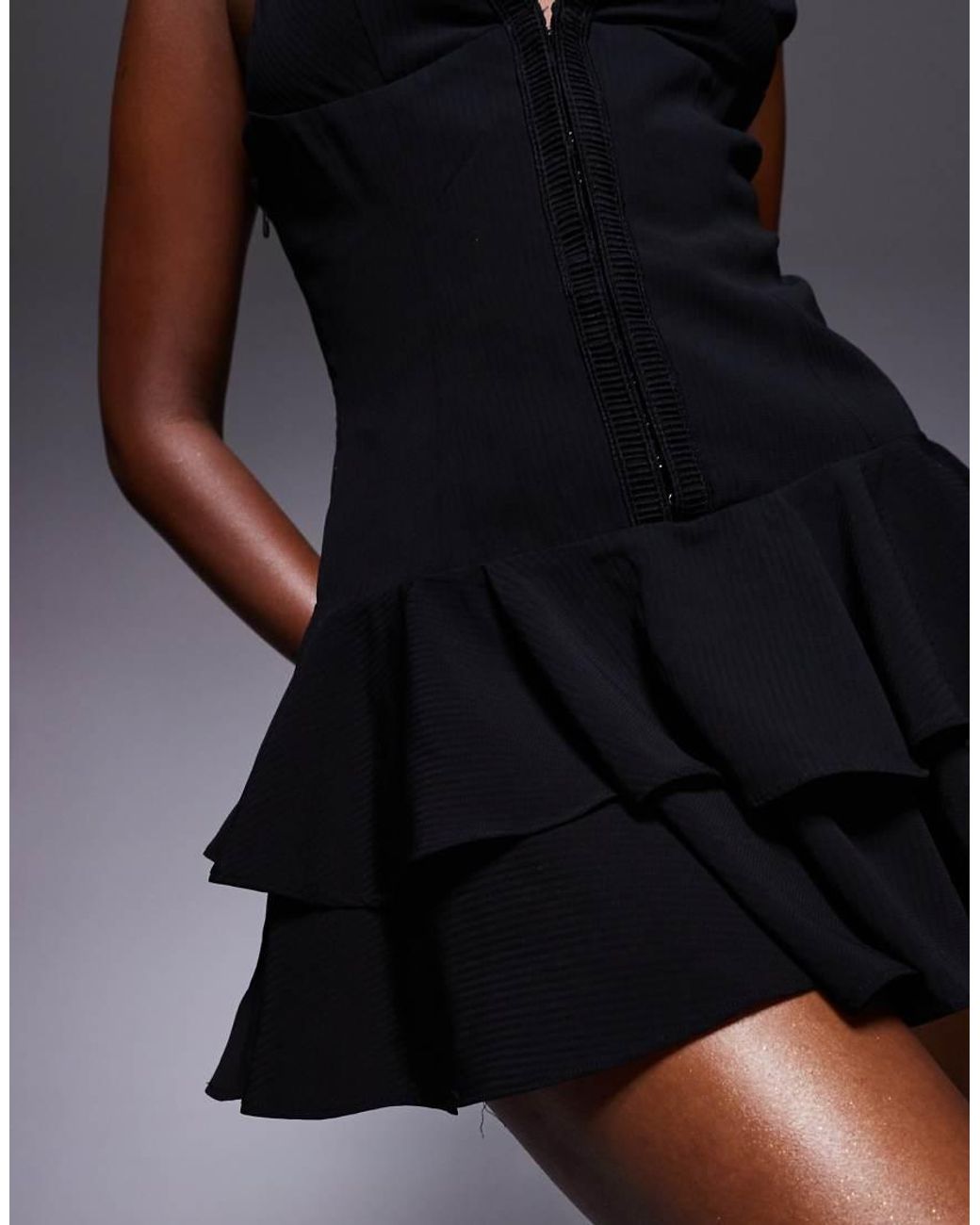 Murci Blue Plunge Hook & Eye Ruffle Hem Mini Dress