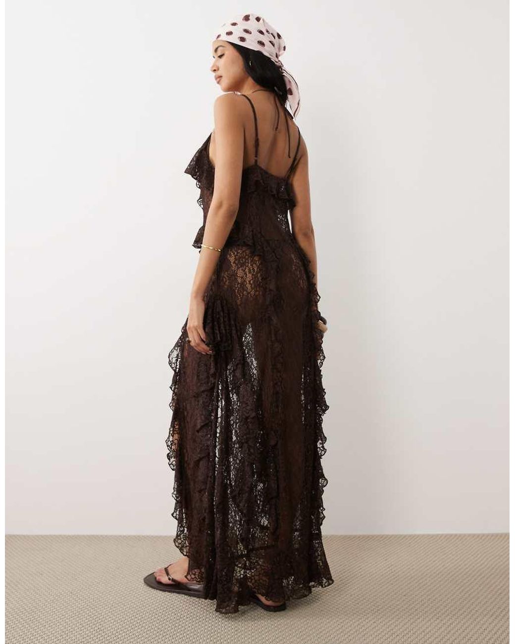 Miss Selfridge Green Beach Lace Cami Tie Detail Maxi