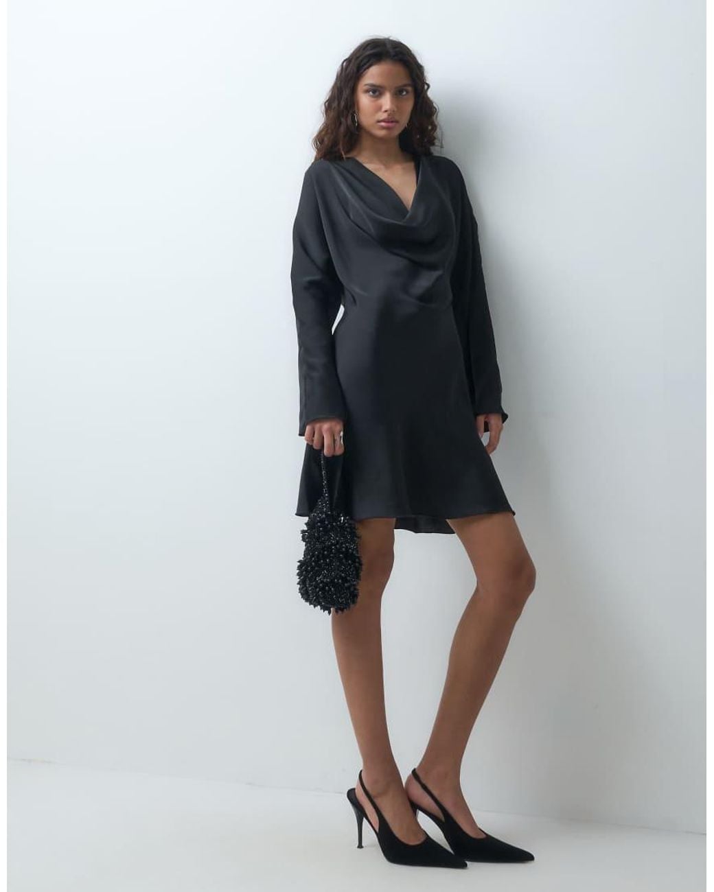 ONLY Black Cowl Neck Long Sleeve Mini Dress