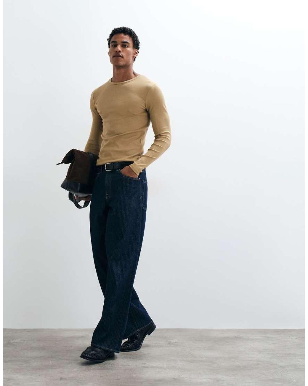 ASOS Natural Essentials Muscle Fit Long Sleeve T-shirt for men