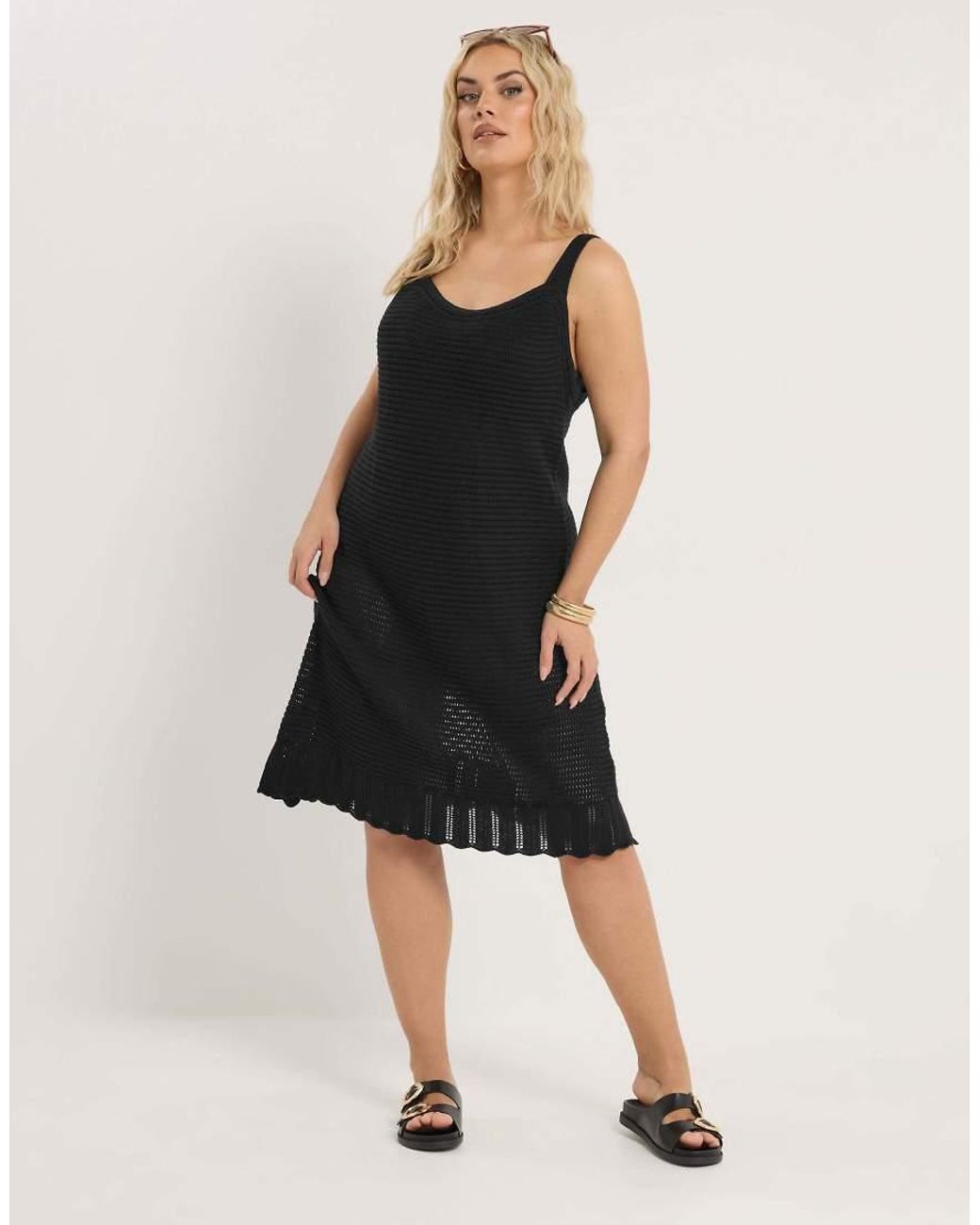 Yours Clothing Black Crochet Mini Swing Dress