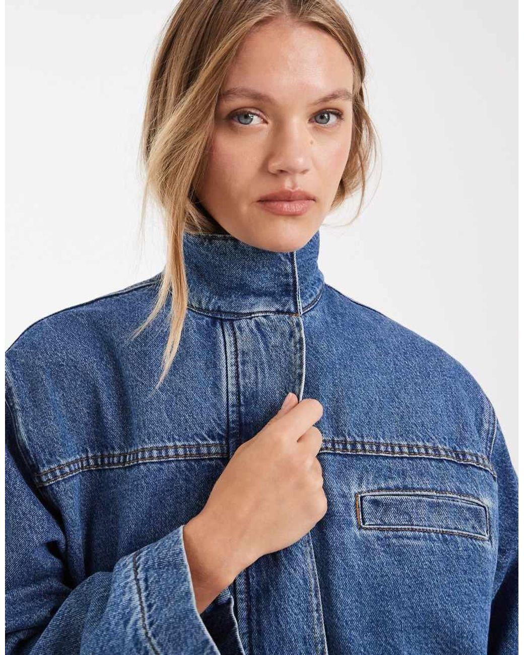 ASOS Denim Jack Met Opstaande Boord in het Blue