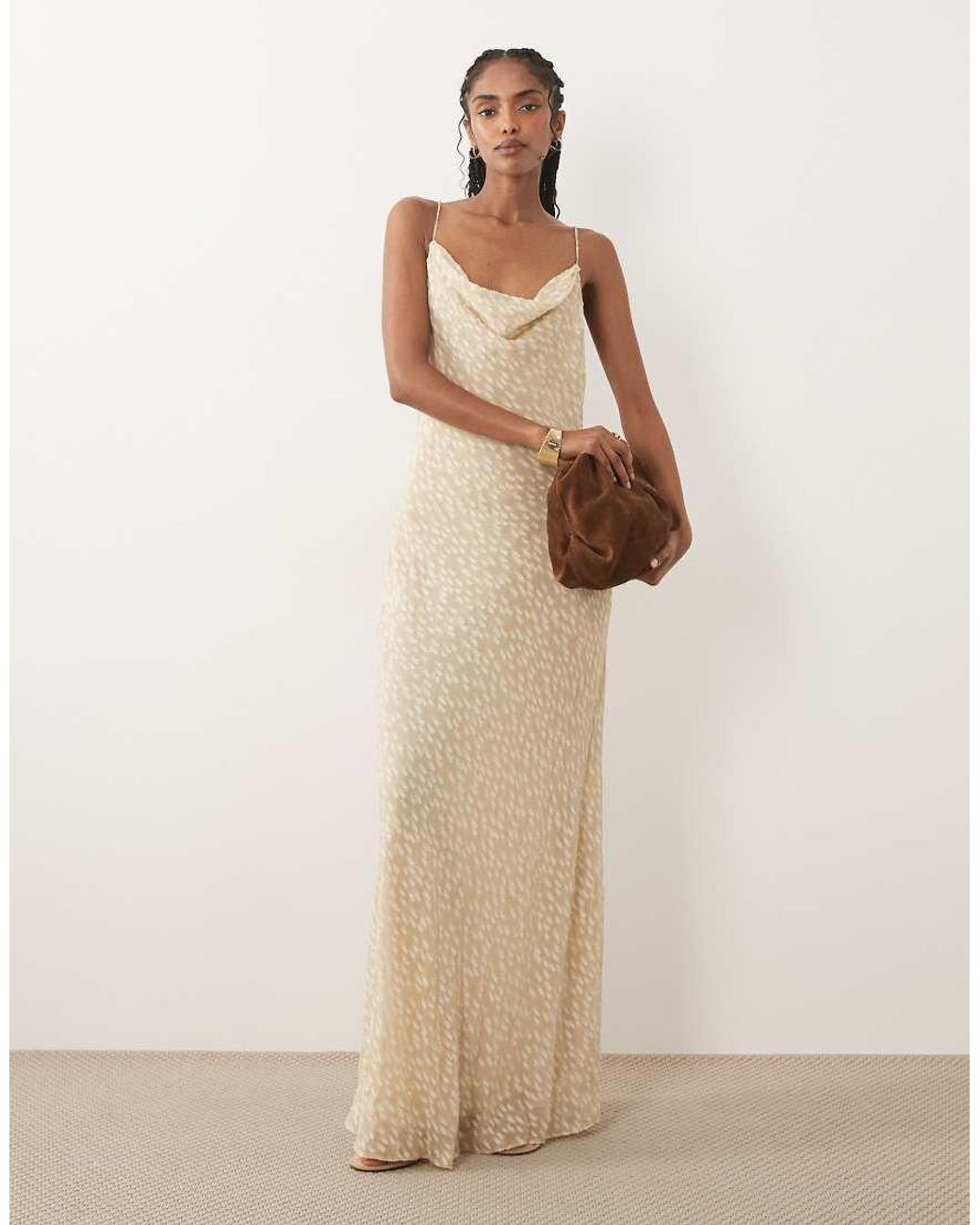 Mango Natural Textured Cowl Neck Maxi Dress