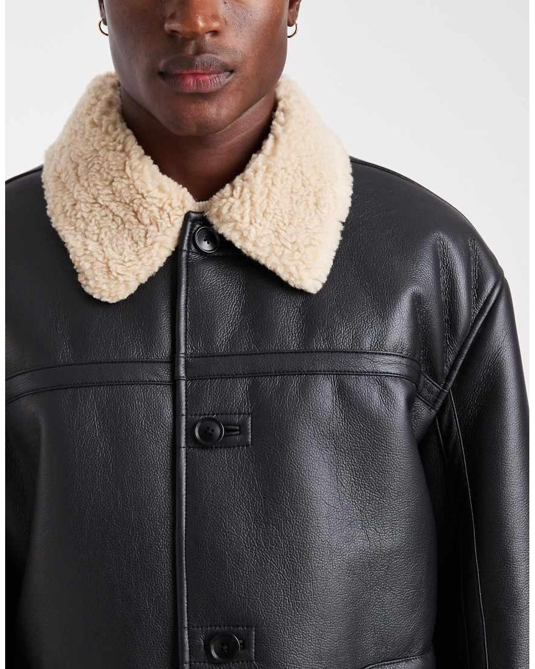 ASOS Gray Oversized Aviator Jacket With Contrast Collar for men