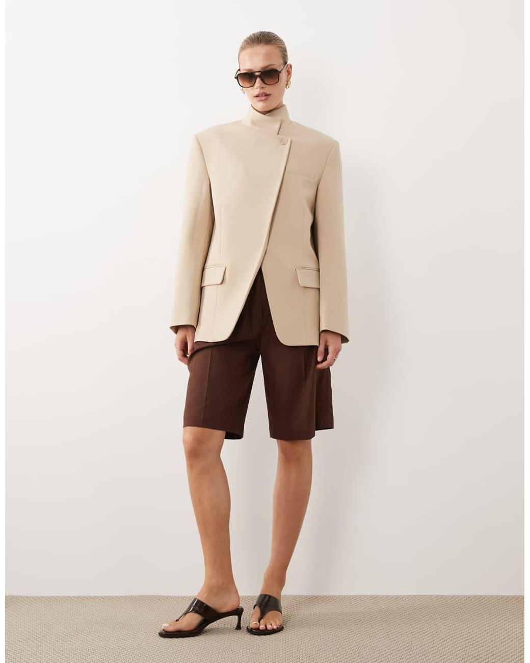 ASOS Natural Funnel Neck Wrap Blazer